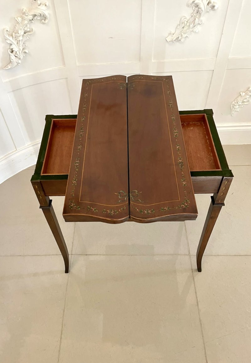 Antique Edwardian Quality Mahogany Hand Painted Card/Side Table - Image 13