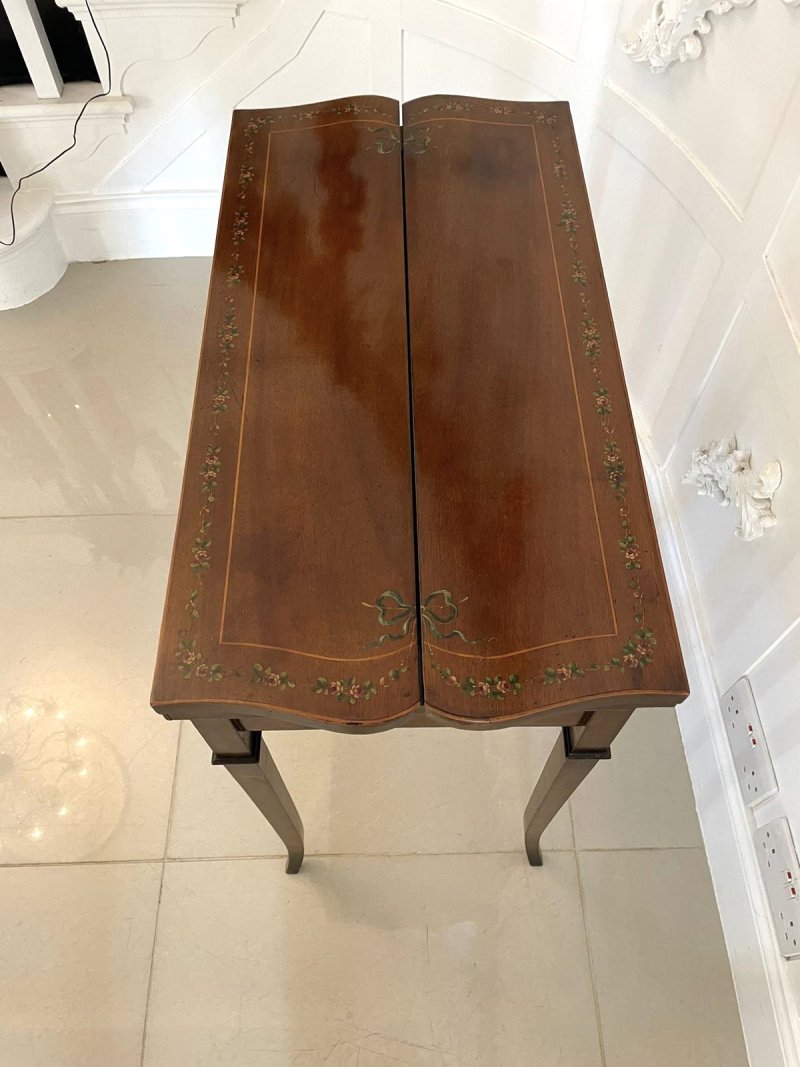 Antique Edwardian Quality Mahogany Hand Painted Card/Side Table - Image 11