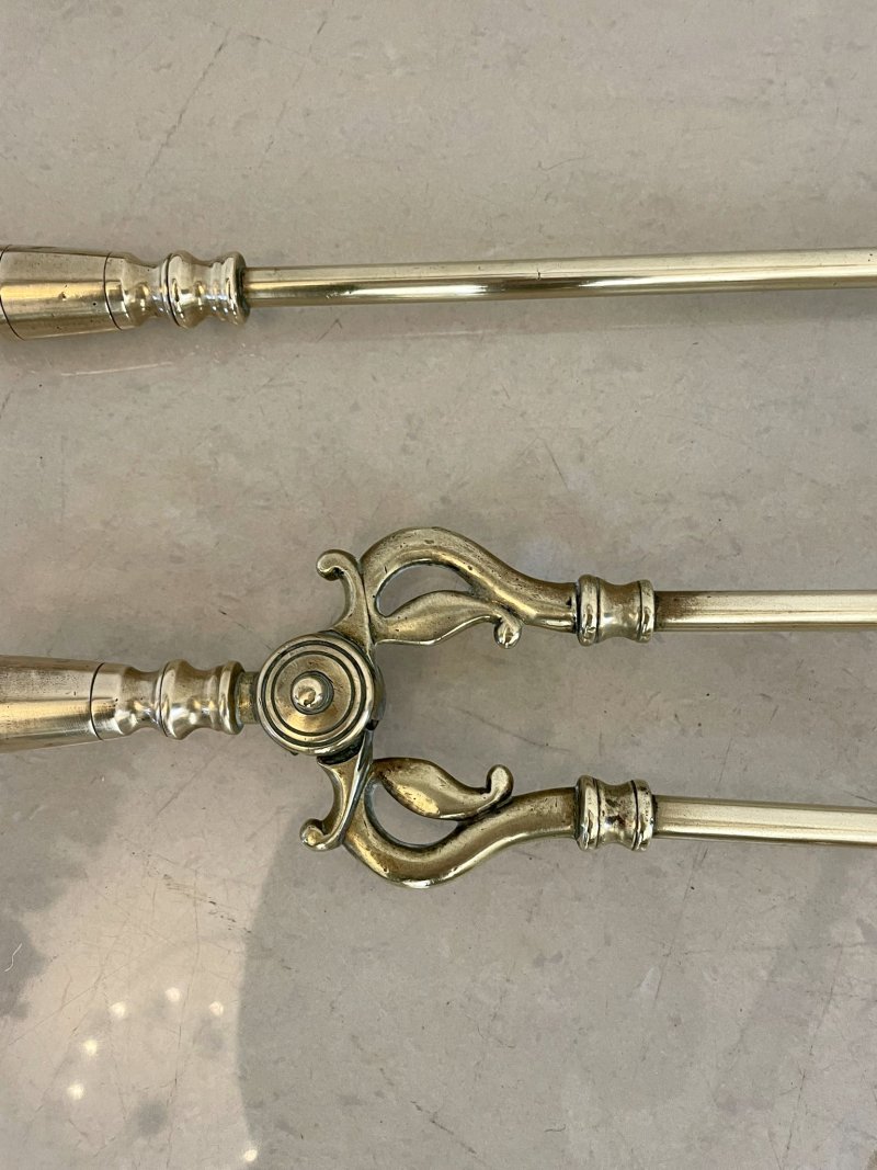 Antique Victorian Quality Brass Set of 3 Fire Irons - Image 5