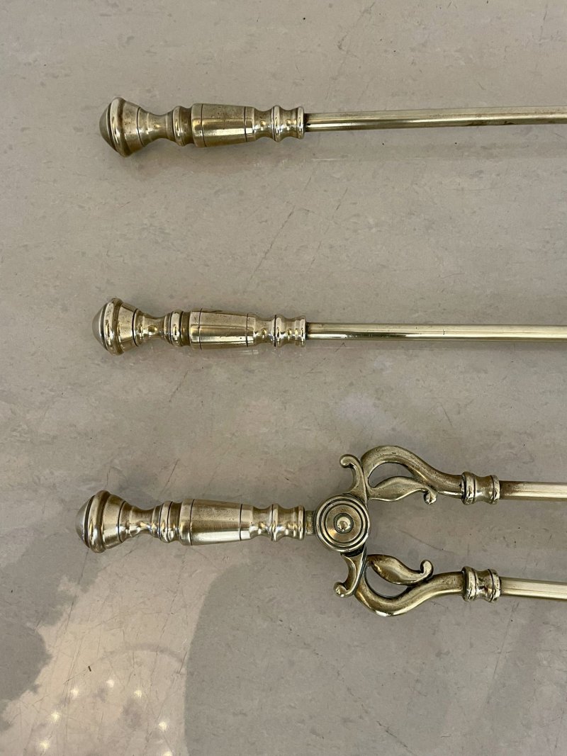 Antique Victorian Quality Brass Set of 3 Fire Irons - Image 4