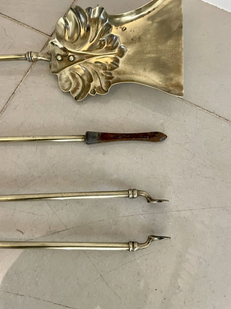 Antique Victorian Quality Brass Set of 3 Fire Irons - Image 6