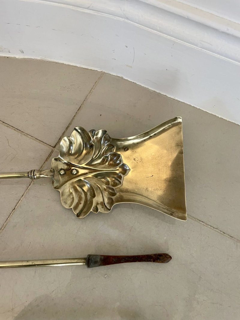Antique Victorian Quality Brass Set of 3 Fire Irons - Image 7