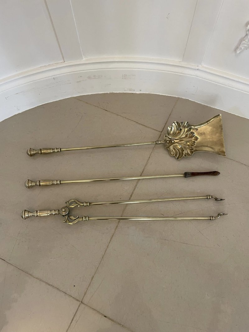 Antique Victorian Quality Brass Set of 3 Fire Irons - Image 2