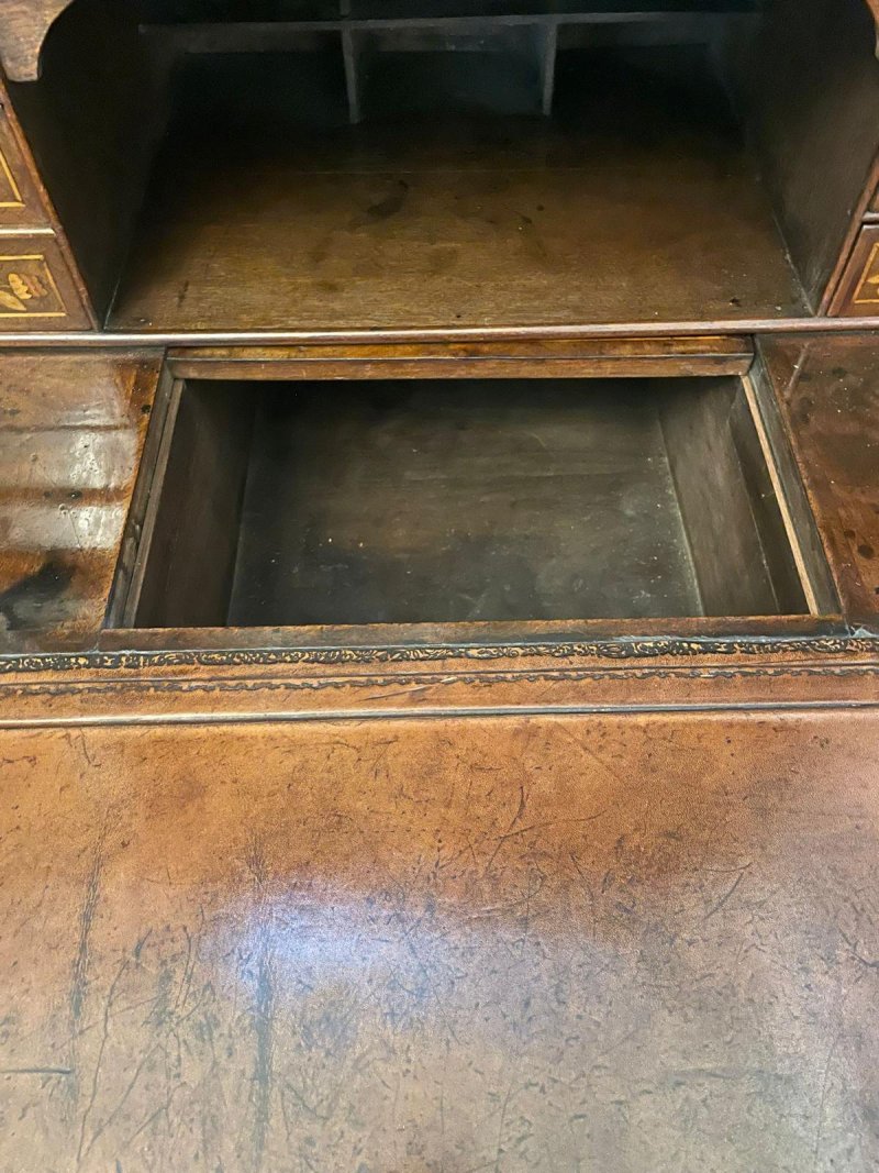Antique William and Mary Outstanding Quality Burr Walnut Inlaid Marquetry Double Dome Bureau Bookcase - Image 17