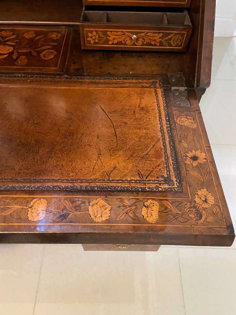 Antique William and Mary Outstanding Quality Burr Walnut Inlaid Marquetry Double Dome Bureau Bookcase - Image 15