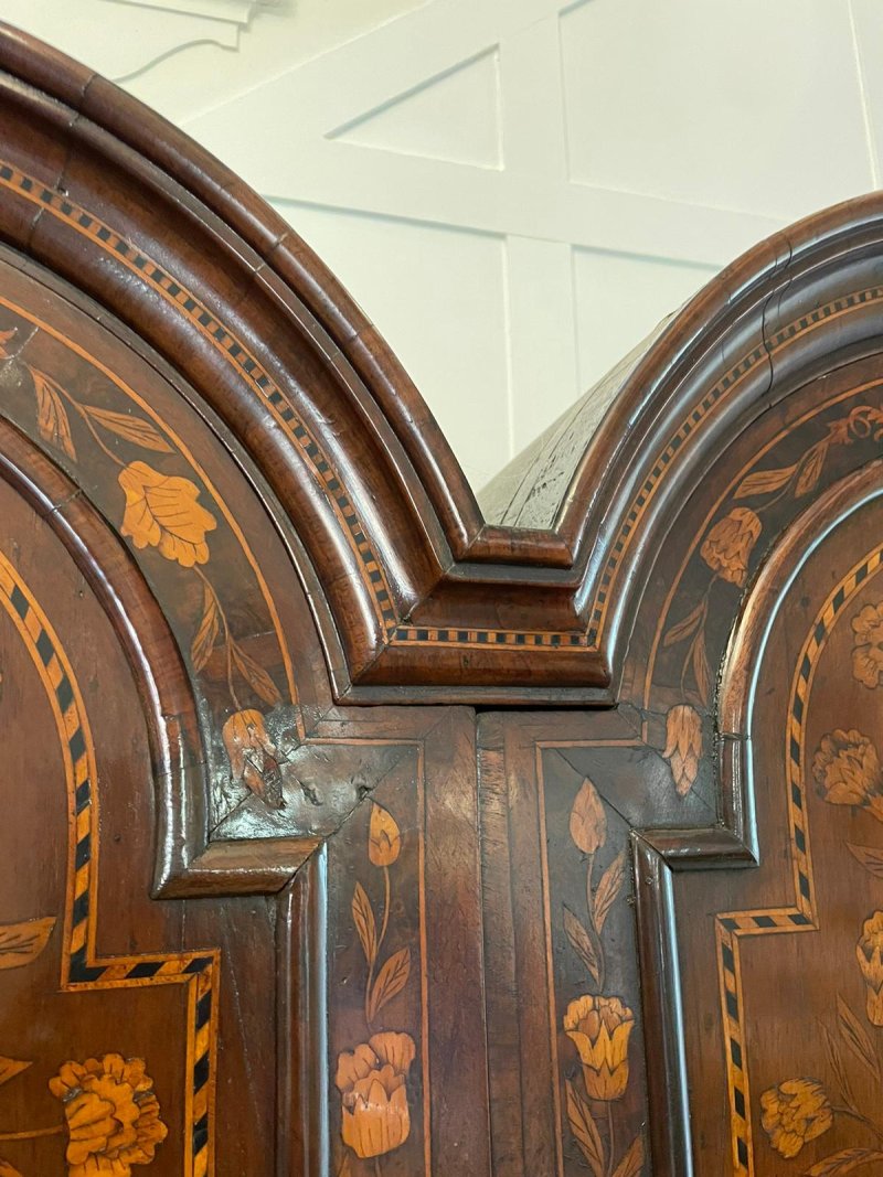 Antique William and Mary Outstanding Quality Burr Walnut Inlaid Marquetry Double Dome Bureau Bookcase - Image 20