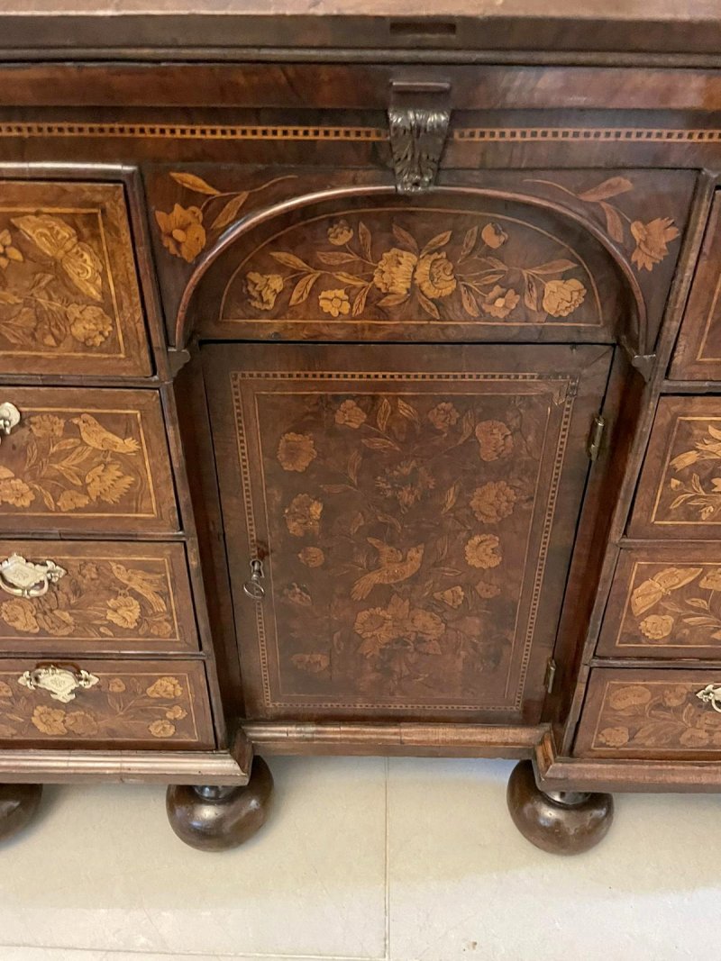 Antique William and Mary Outstanding Quality Burr Walnut Inlaid Marquetry Double Dome Bureau Bookcase - Image 28