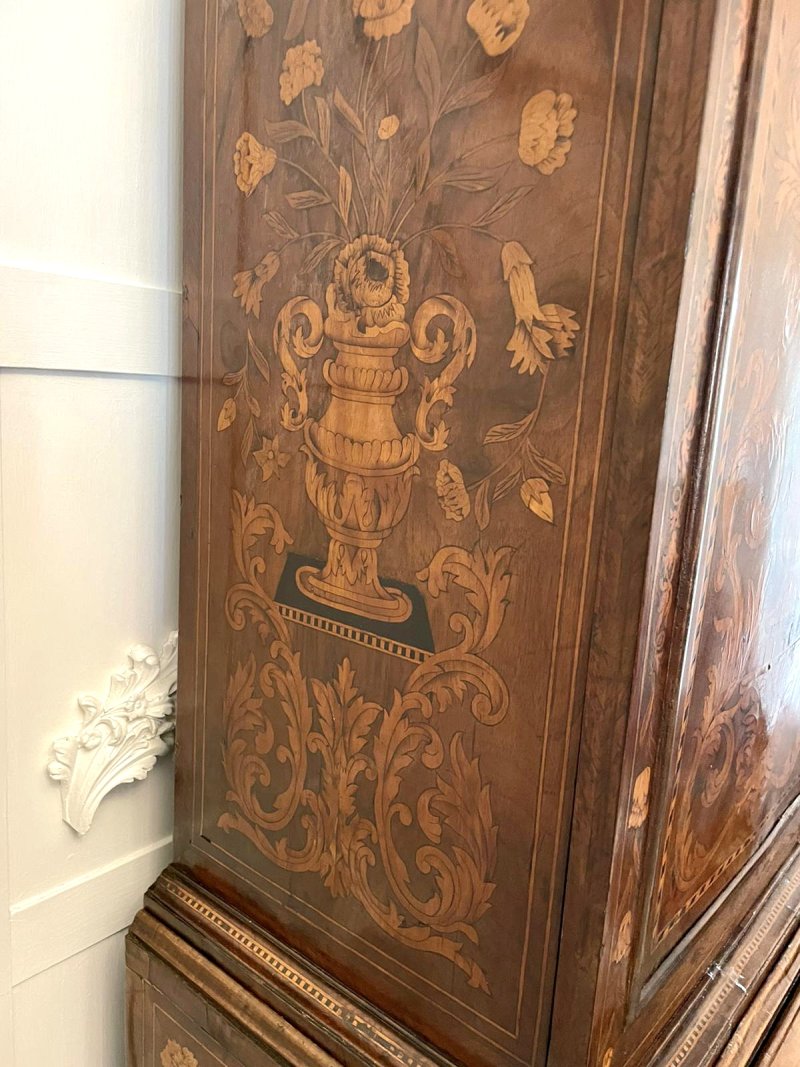 Antique William and Mary Outstanding Quality Burr Walnut Inlaid Marquetry Double Dome Bureau Bookcase - Image 30