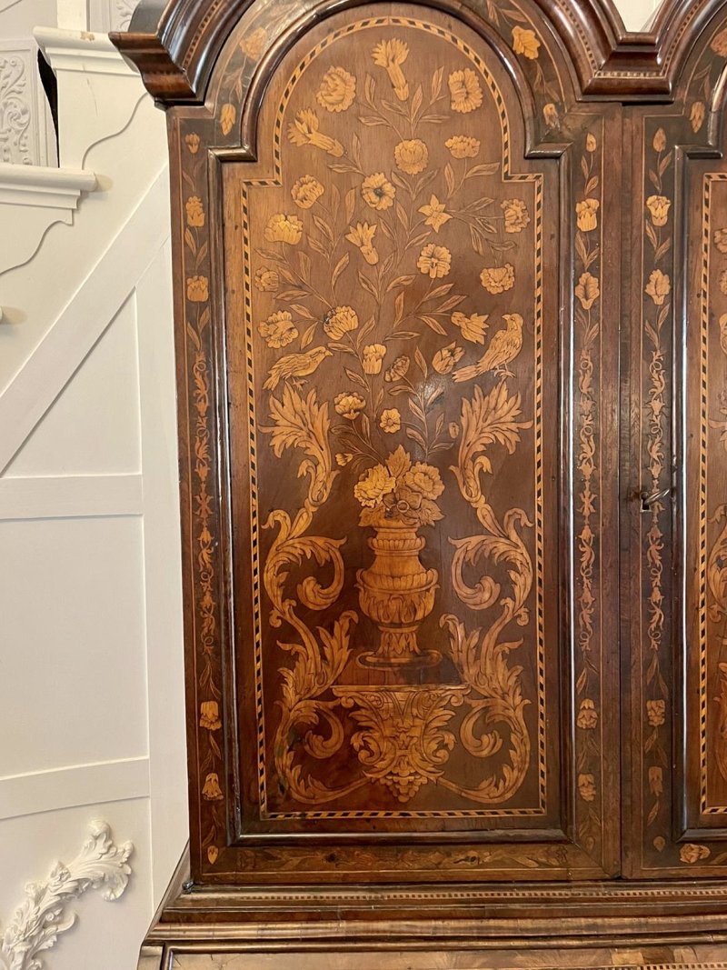 Antique William and Mary Outstanding Quality Burr Walnut Inlaid Marquetry Double Dome Bureau Bookcase - Image 38