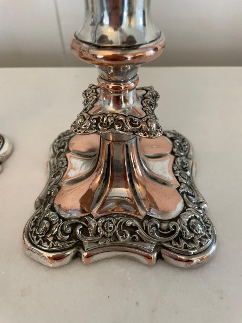 Small Pair of Quality Antique Victorian Sheffield Plated Candlesticks - Image 7