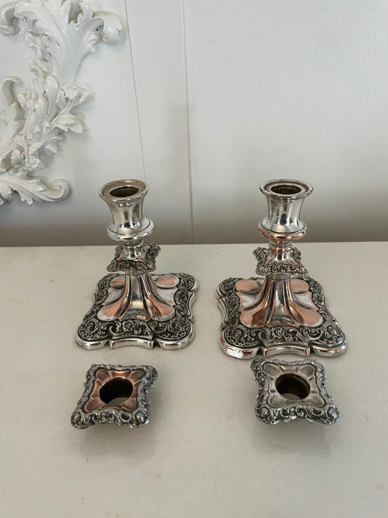 Small Pair of Quality Antique Victorian Sheffield Plated Candlesticks - Image 2