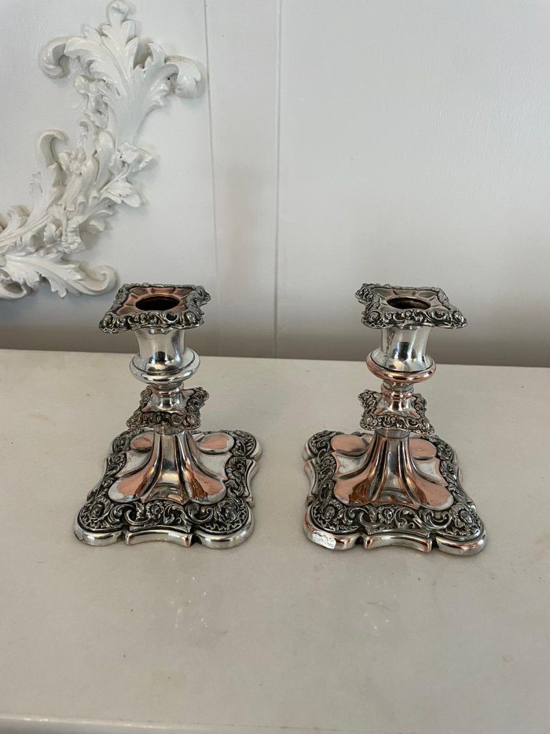 Small Pair of Quality Antique Victorian Sheffield Plated Candlesticks