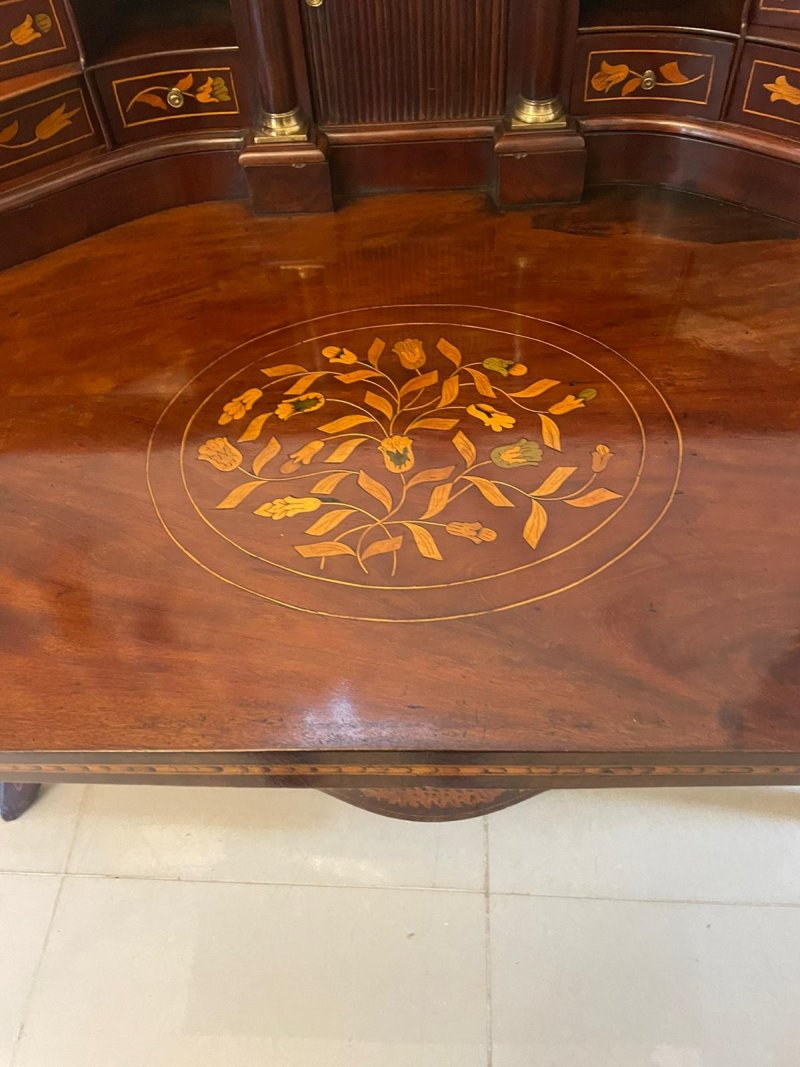 Antique 18th Century Quality Mahogany Floral Marquetry Inlaid Cylinder Bureau - Image 7