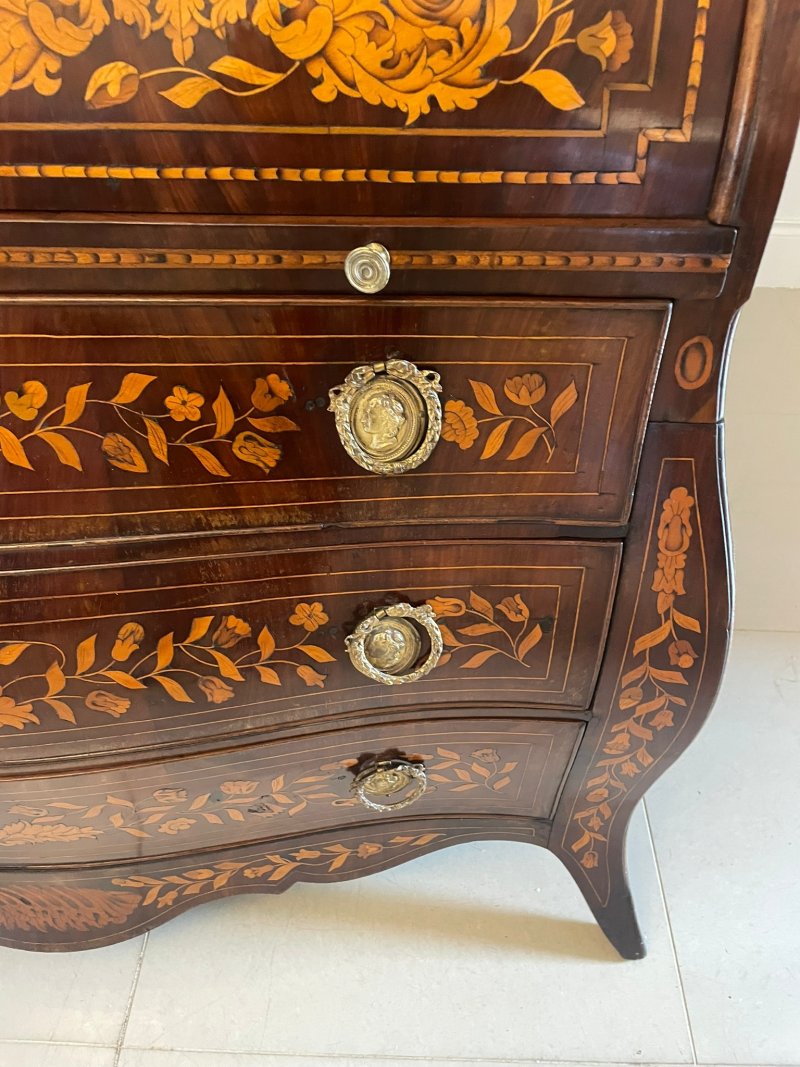 Antique 18th Century Quality Mahogany Floral Marquetry Inlaid Cylinder Bureau - Image 25