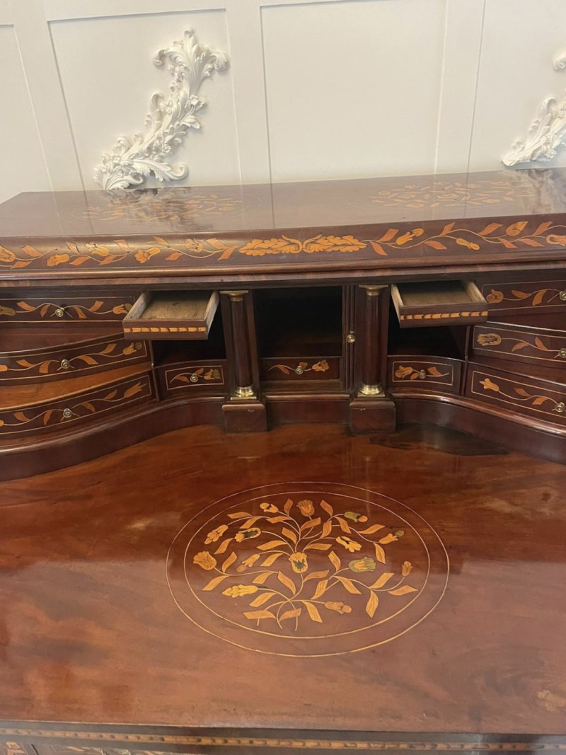 Antique 18th Century Quality Mahogany Floral Marquetry Inlaid Cylinder Bureau - Image 16