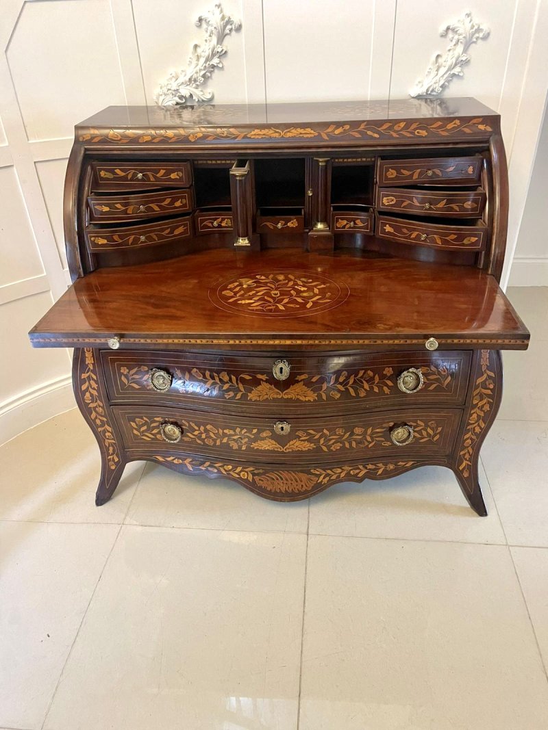 Antique 18th Century Quality Mahogany Floral Marquetry Inlaid Cylinder Bureau - Image 4