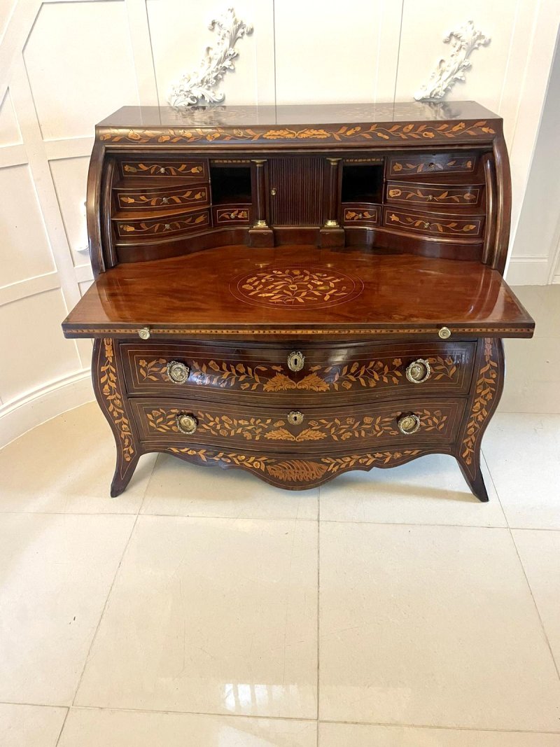 Antique 18th Century Quality Mahogany Floral Marquetry Inlaid Cylinder Bureau - Image 18