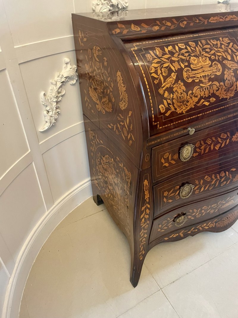 Antique 18th Century Quality Mahogany Floral Marquetry Inlaid Cylinder Bureau - Image 21