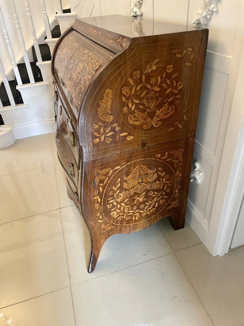 Antique 18th Century Quality Mahogany Floral Marquetry Inlaid Cylinder Bureau - Image 23
