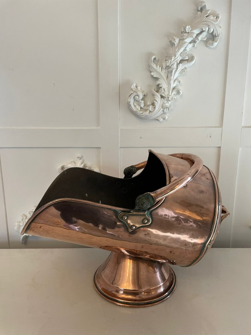 Antique George III Quality Copper Helmet Coal Scuttle - Image 6