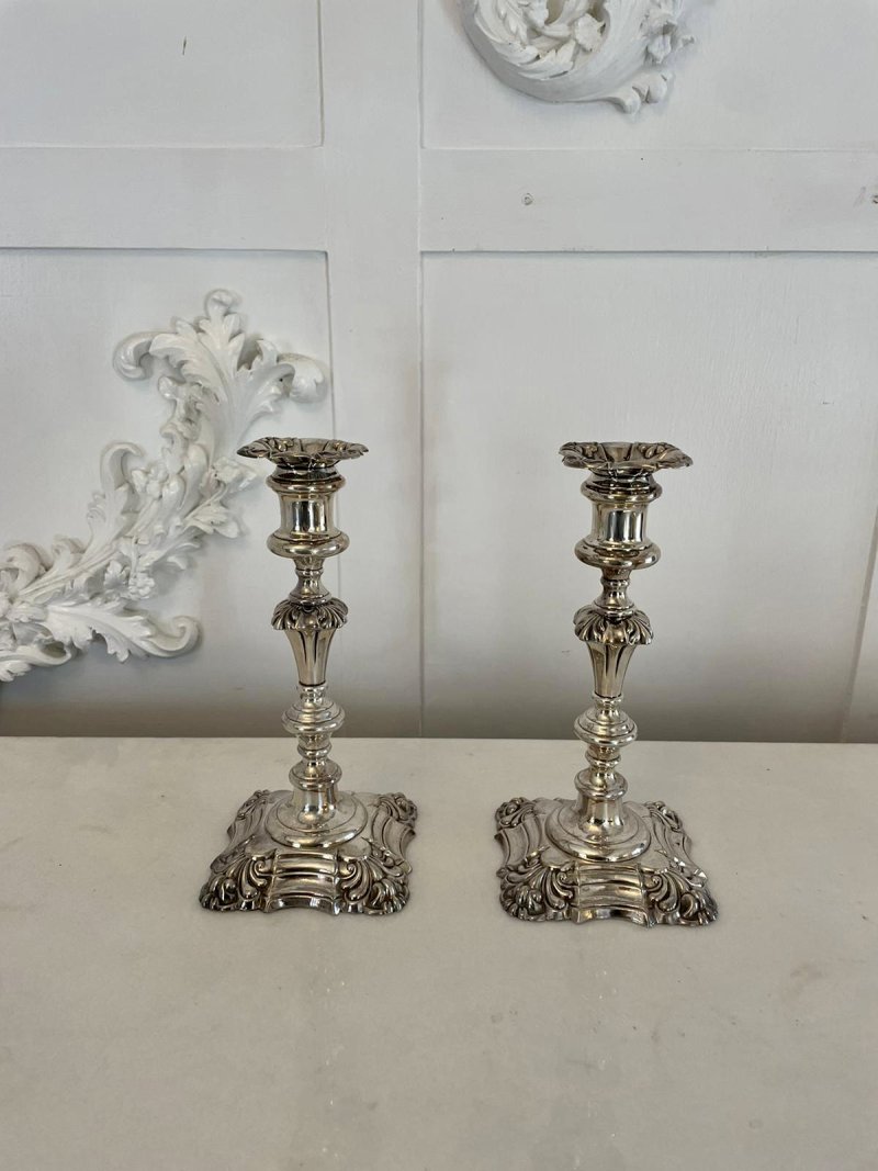 Unusual Pair of Antique George III Quality Sheffield Plated Telescopic Candlesticks