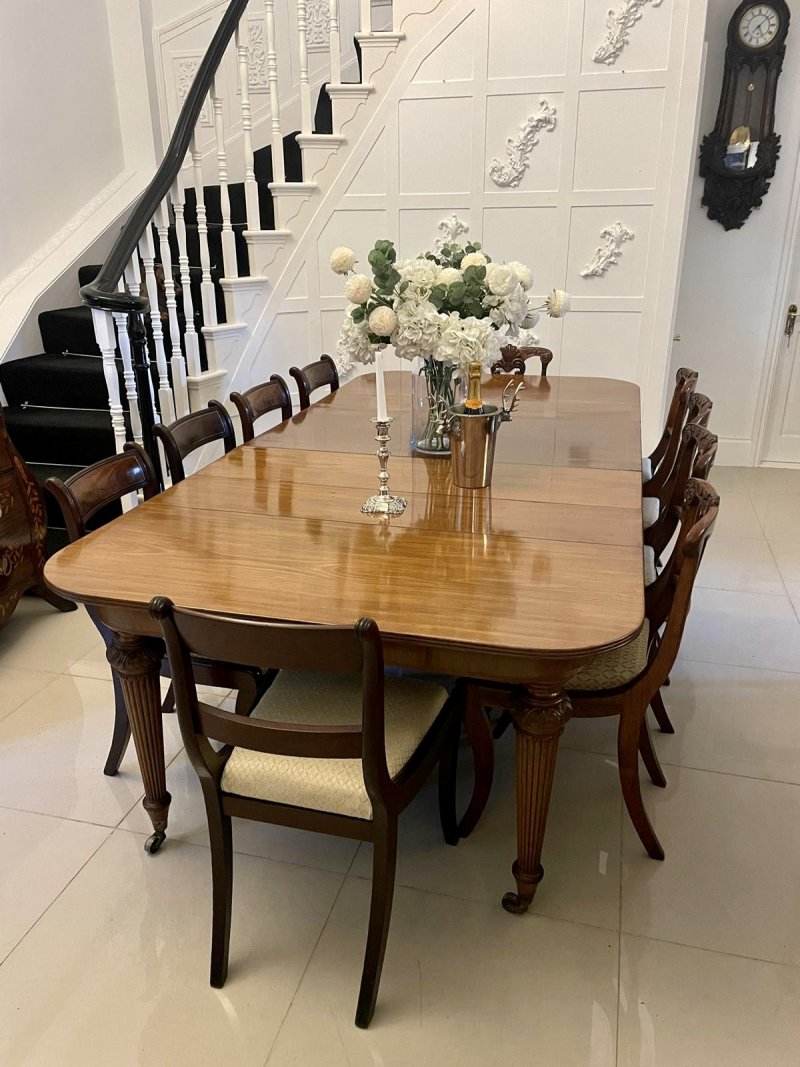 Superb Quality Metamorphic Antique Regency Figured Mahogany Extending Dining Table H 74 x W 122 x D 244.5cm - Image 2
