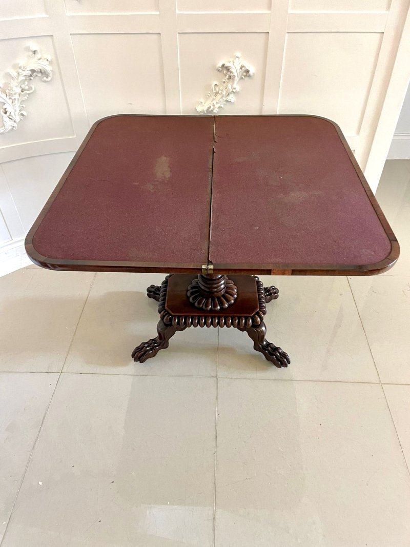 Fine Quality Antique Regency Carved Rosewood Brass Inlaid Card/Side Table - Image 7