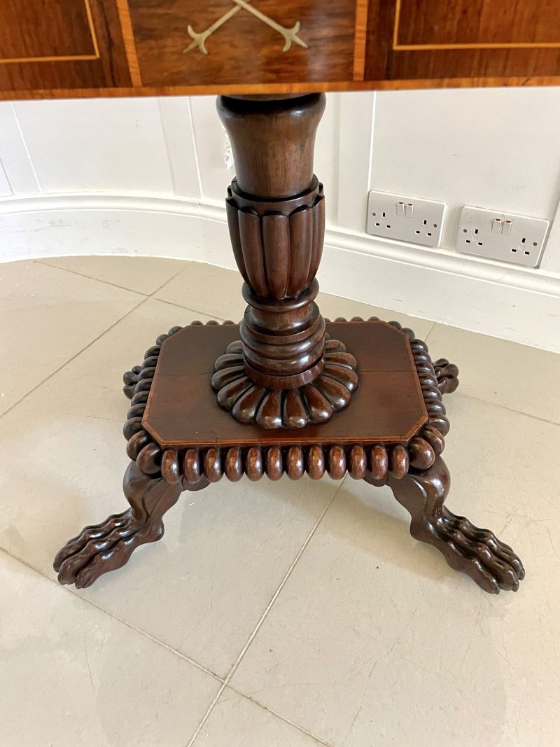 Fine Quality Antique Regency Carved Rosewood Brass Inlaid Card/Side Table - Image 12
