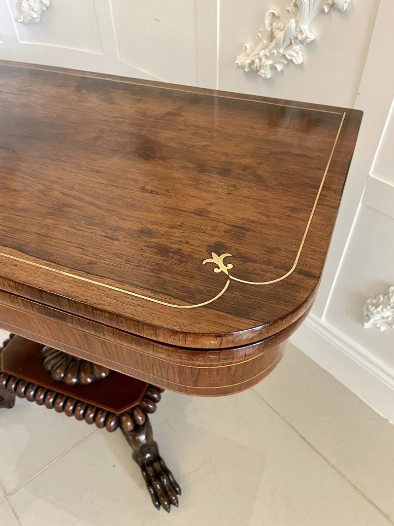 Fine Quality Antique Regency Carved Rosewood Brass Inlaid Card/Side Table - Image 10