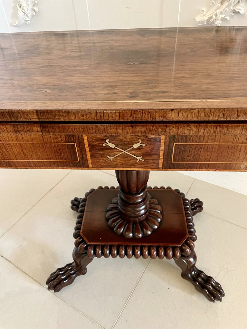 Fine Quality Antique Regency Carved Rosewood Brass Inlaid Card/Side Table - Image 9