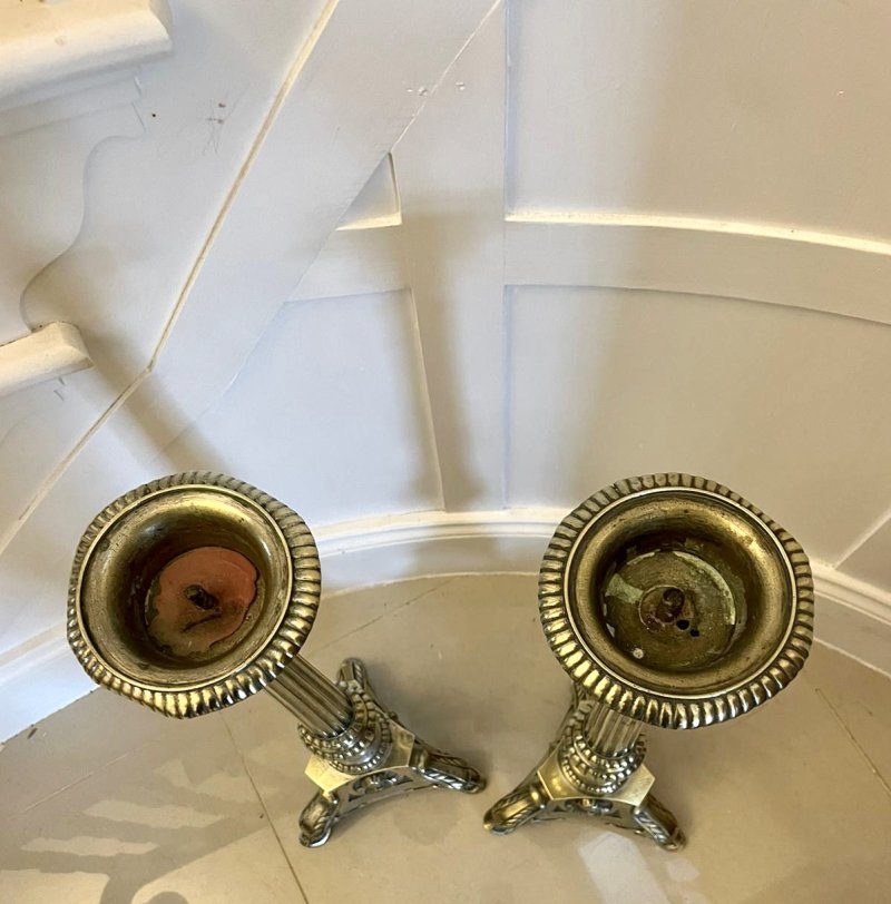 Large Pair of Antique Victorian Quality Brass Candlesticks - Image 4