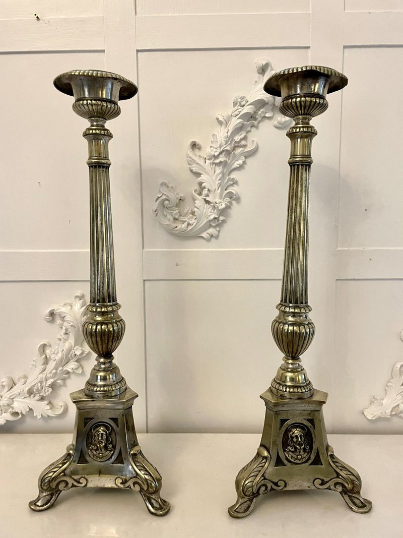 Large Pair of Antique Victorian Quality Brass Candlesticks