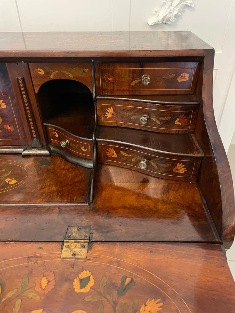 Antique 18th Century Quality Burr Walnut Floral Marquetry Inlaid Bombe Shaped Bureau - Image 8