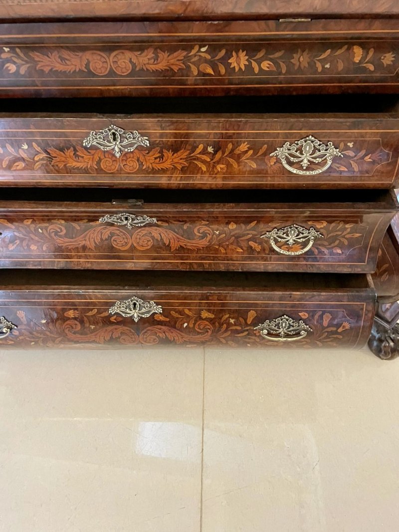 Antique 18th Century Quality Burr Walnut Floral Marquetry Inlaid Bombe Shaped Bureau - Image 22