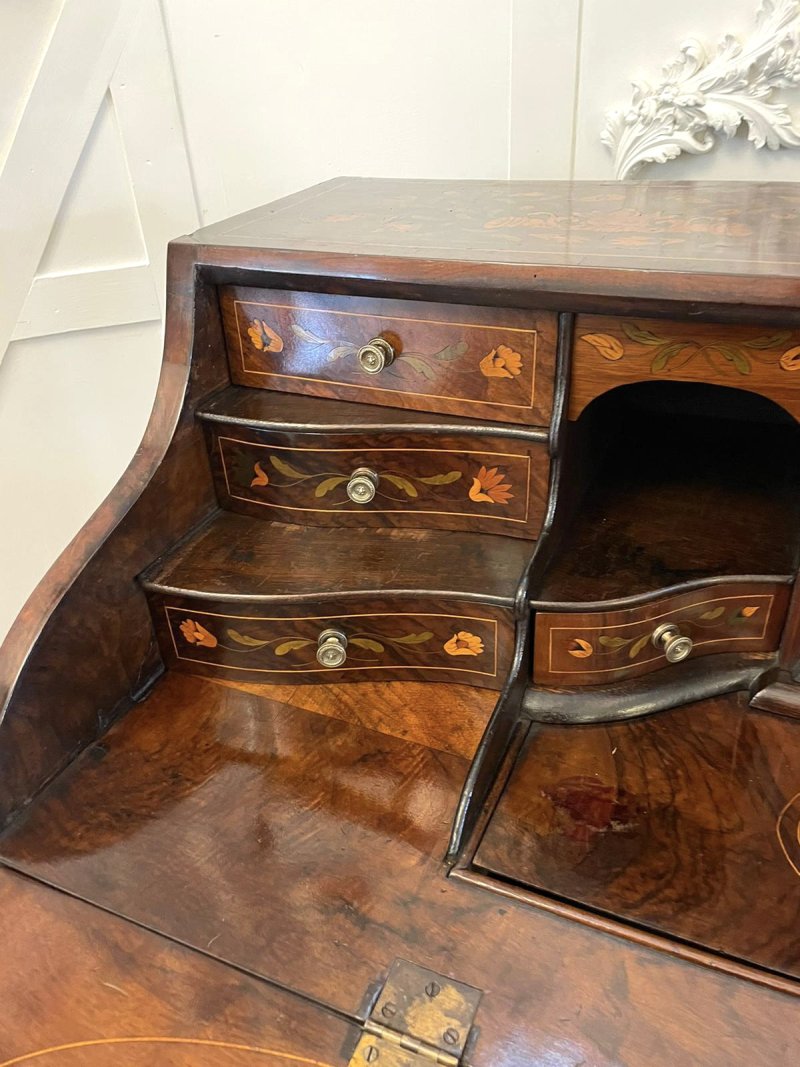 Antique 18th Century Quality Burr Walnut Floral Marquetry Inlaid Bombe Shaped Bureau - Image 19