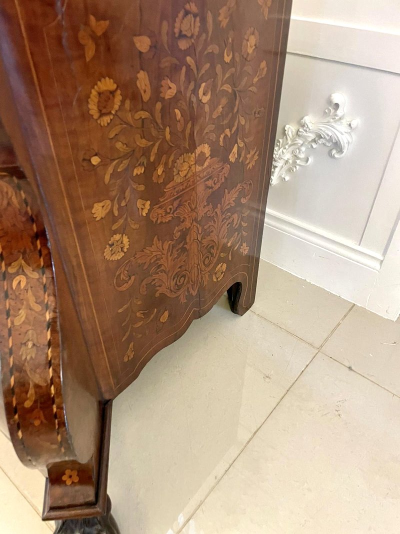 Antique 18th Century Quality Burr Walnut Floral Marquetry Inlaid Bombe Shaped Bureau - Image 10