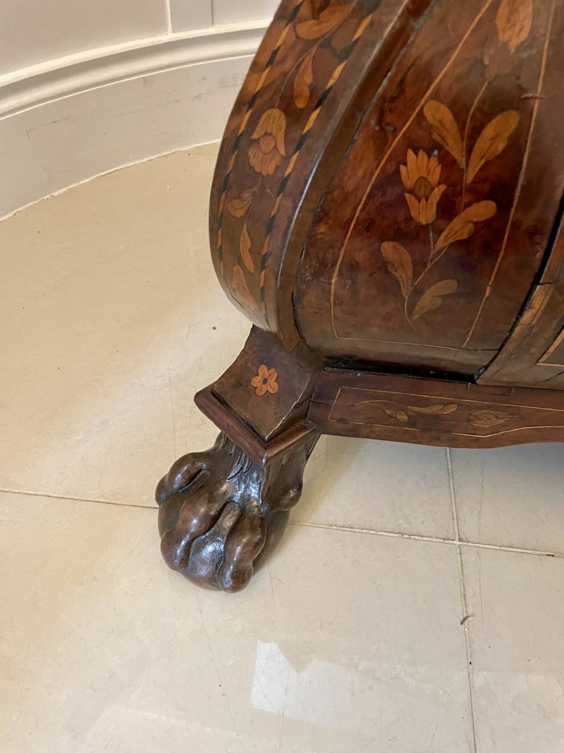 Antique 18th Century Quality Burr Walnut Floral Marquetry Inlaid Bombe Shaped Bureau - Image 12