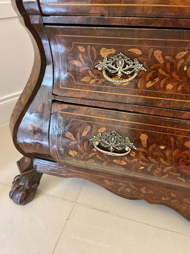 Antique 18th Century Quality Burr Walnut Floral Marquetry Inlaid Bombe Shaped Bureau - Image 29