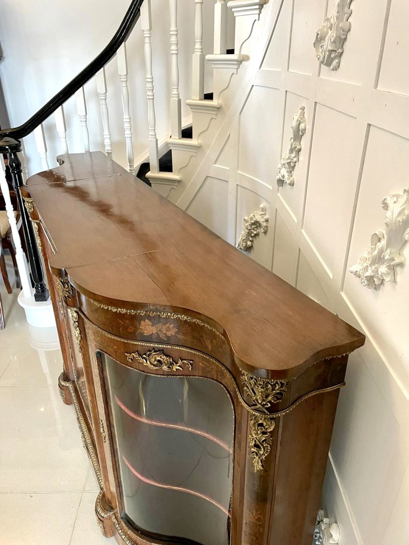 Antique Victorian Quality Burr Walnut Marquetry Inlaid Credenza/Sideboard - Image 4