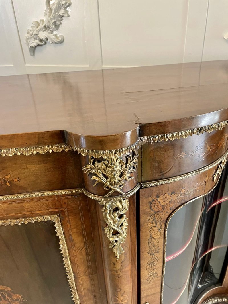 Antique Victorian Quality Burr Walnut Marquetry Inlaid Credenza/Sideboard - Image 8