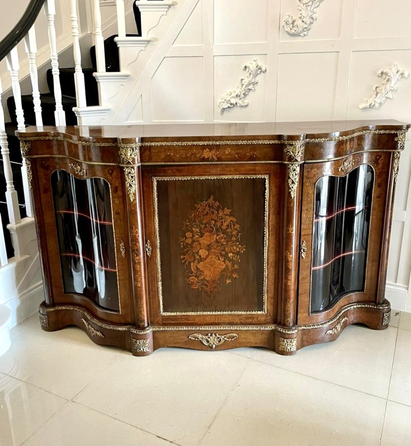 Antique Victorian Quality Burr Walnut Marquetry Inlaid Credenza/Sideboard
