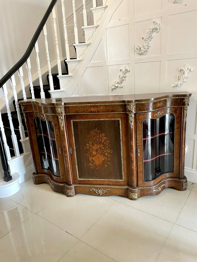 Antique Victorian Quality Burr Walnut Marquetry Inlaid Credenza/Sideboard - Image 2