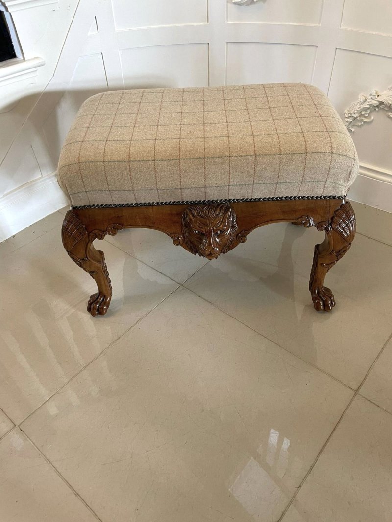 Outstanding Quality Antique Victorian Carved Walnut Freestanding Stool - Image 2