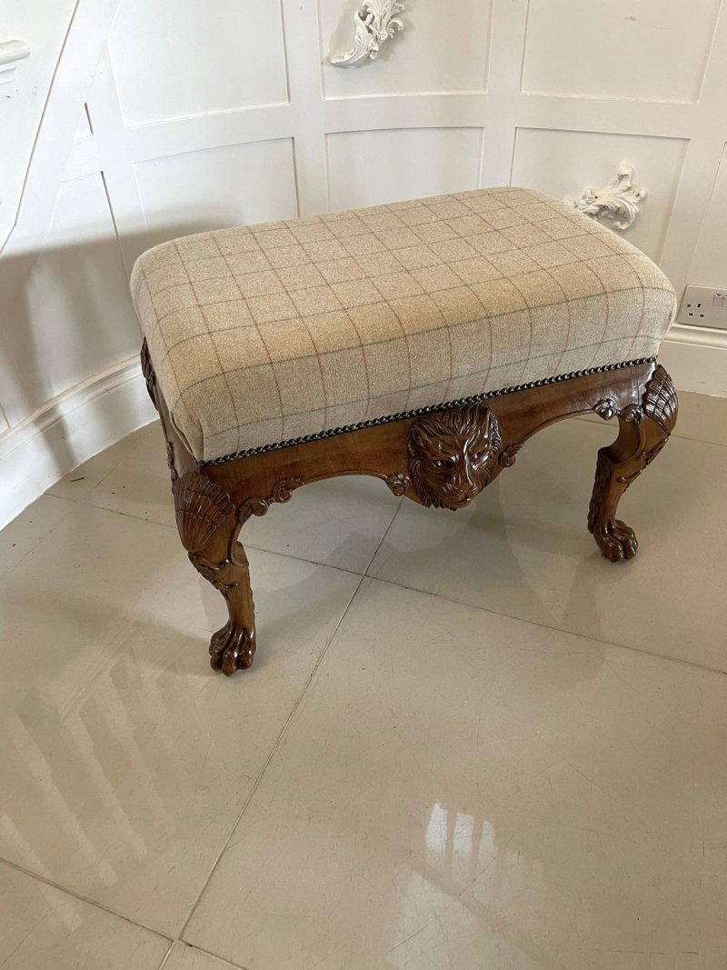 Outstanding Quality Antique Victorian Carved Walnut Freestanding Stool