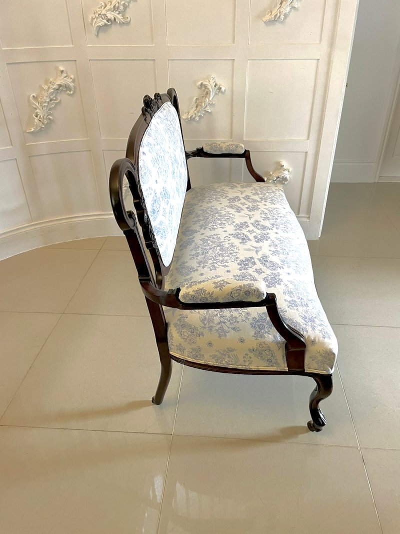 Antique Victorian Quality Carved Mahogany Settee - Image 4