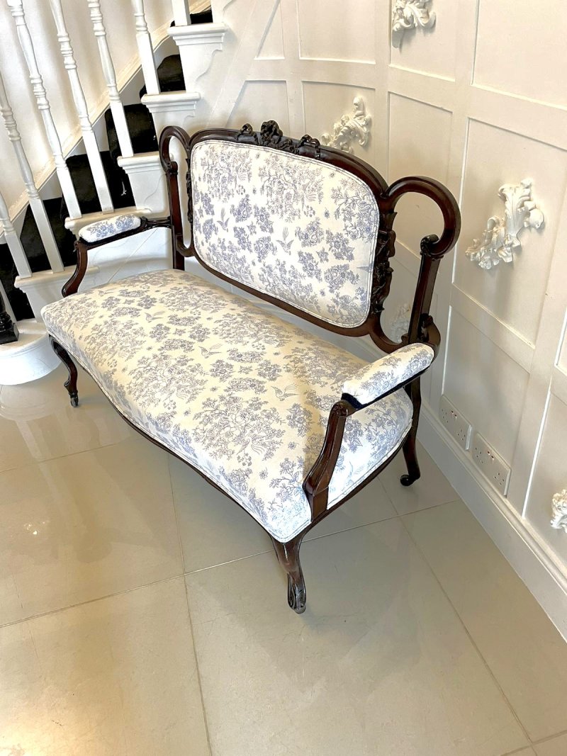 Antique Victorian Quality Carved Mahogany Settee - Image 5