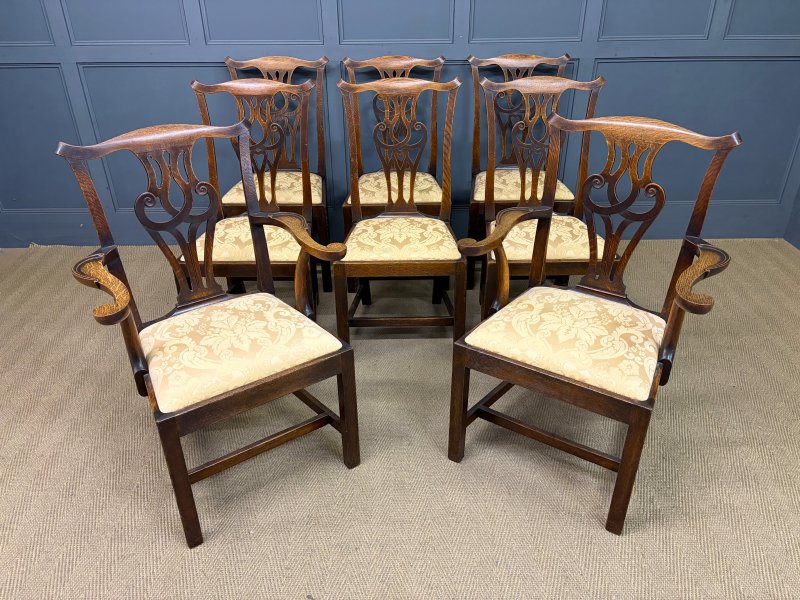 Set of 8 Provincial Country Chippendale Style Chairs