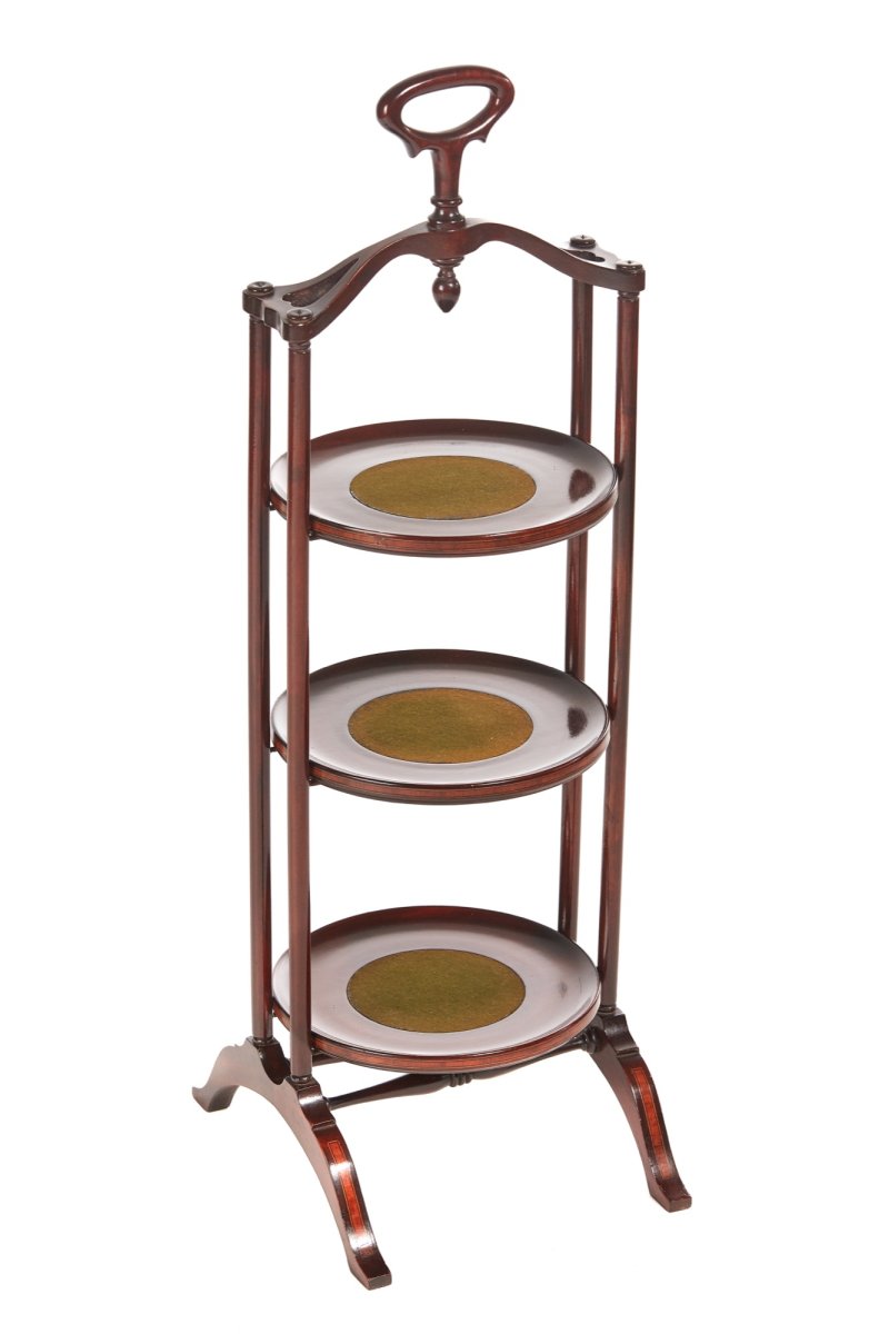 Unusual Antique Inlaid Mahogany 3 Tier Cake Stand - Image 5