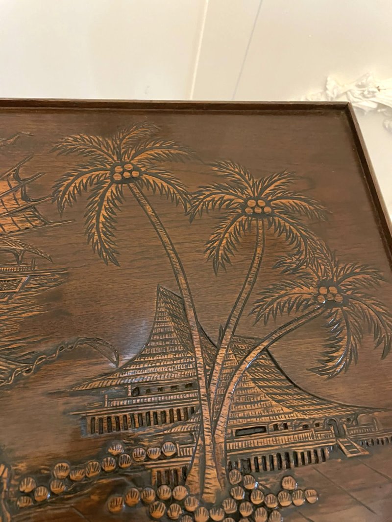 Antique Quality Carved Teak Nest of 3 Tables - Image 13