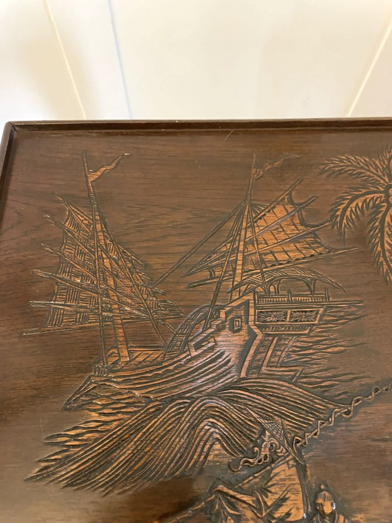 Antique Quality Carved Teak Nest of 3 Tables - Image 14